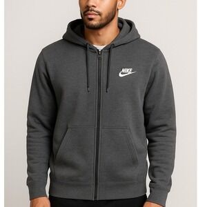 Nike Sportswear Mens Full Zip Hoodie Charcoal Grey Fleece BV2645-071 Medium